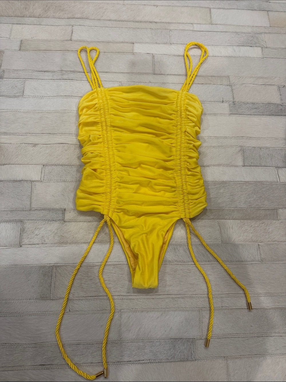 Baobab Collection women’s Yellow Ruched One-Piece Swimsuit